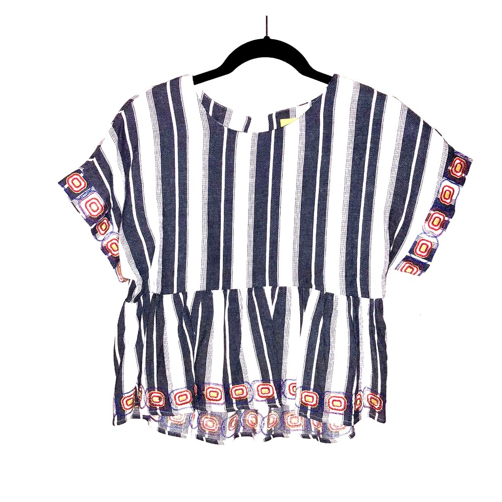 Anthro Blue White Stripe Top